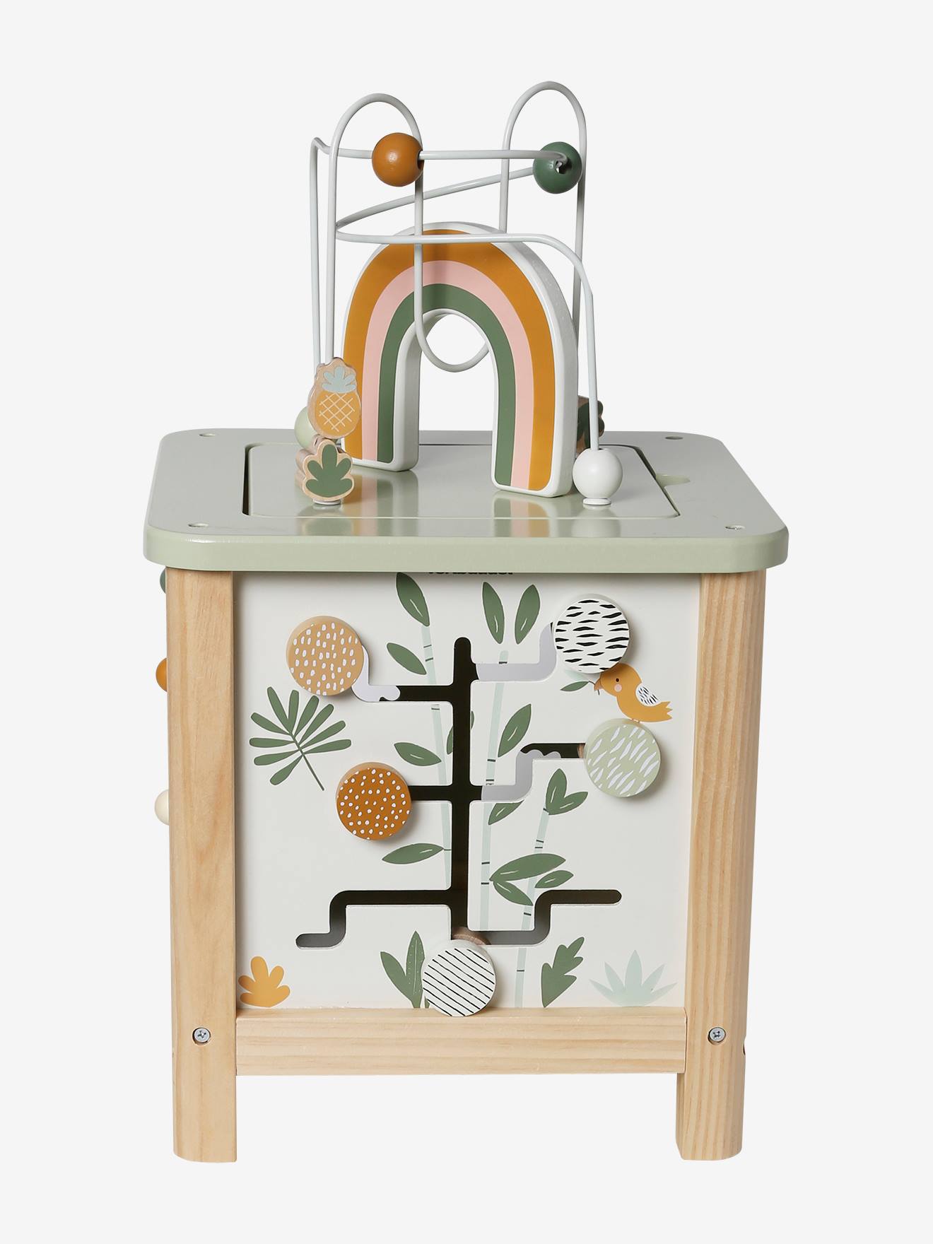 Cubo de atividades grande, feito de madeira com certificação FSC®. Rosa
