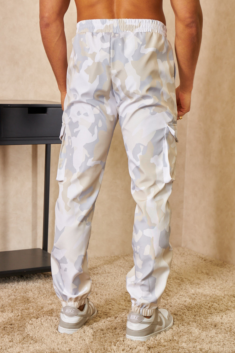 Pantalon de jogging fluide cargo camouflage beige