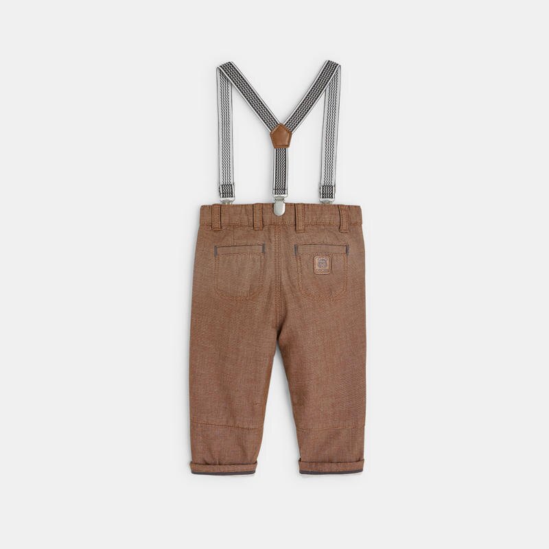 Pantalon coton fantaisie à bretelles marron bébé garçon Marron