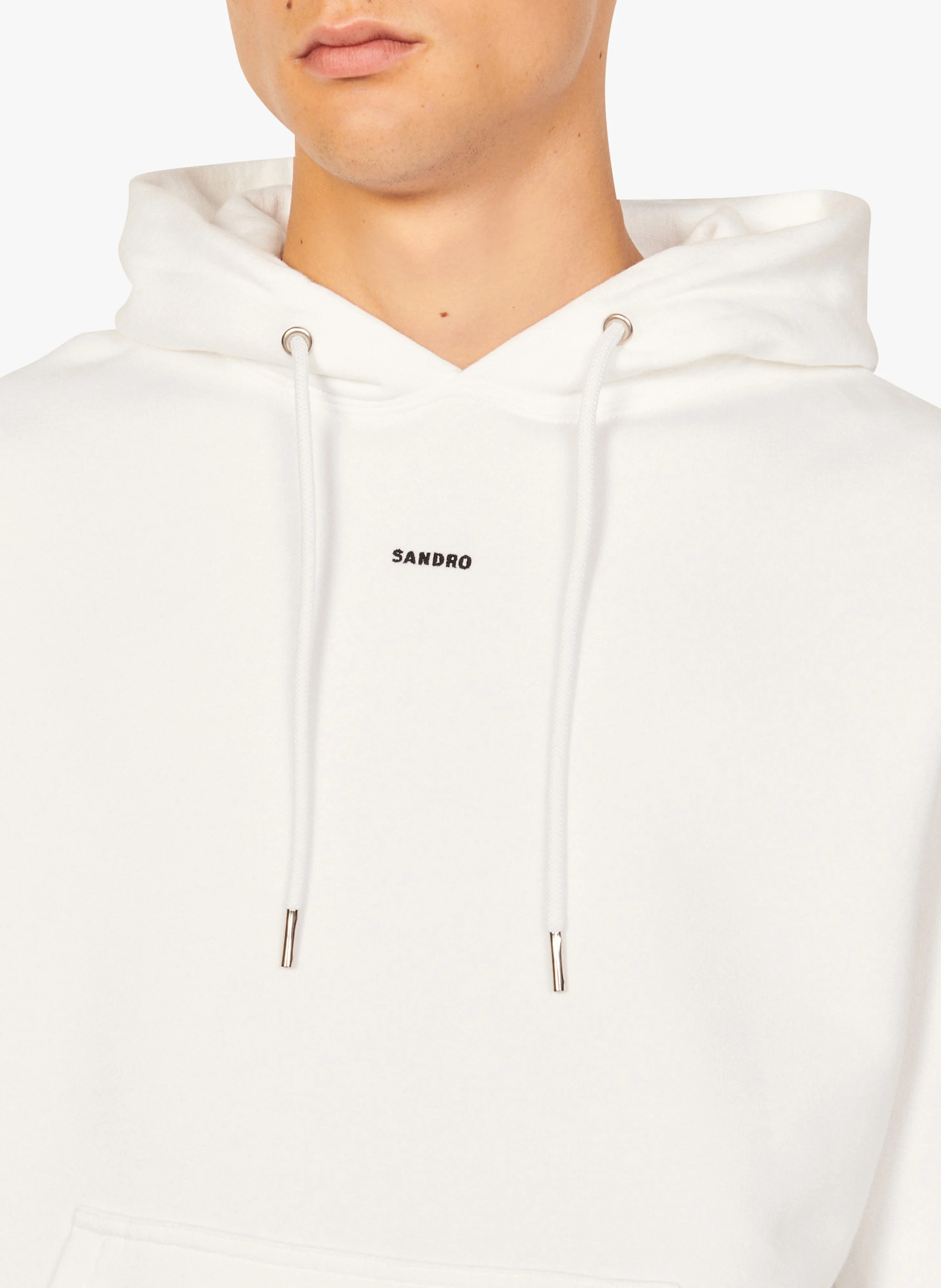 Sweat col rond regular fit à capuche en coton | Blanc