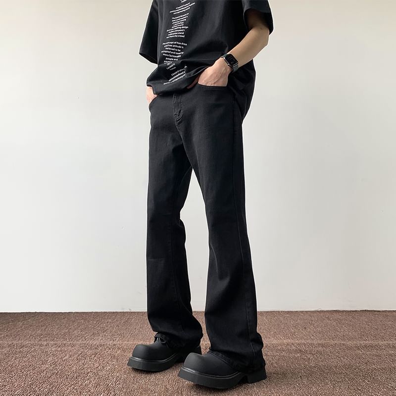 emeisa - Mid Rise Washed Flared Jeans