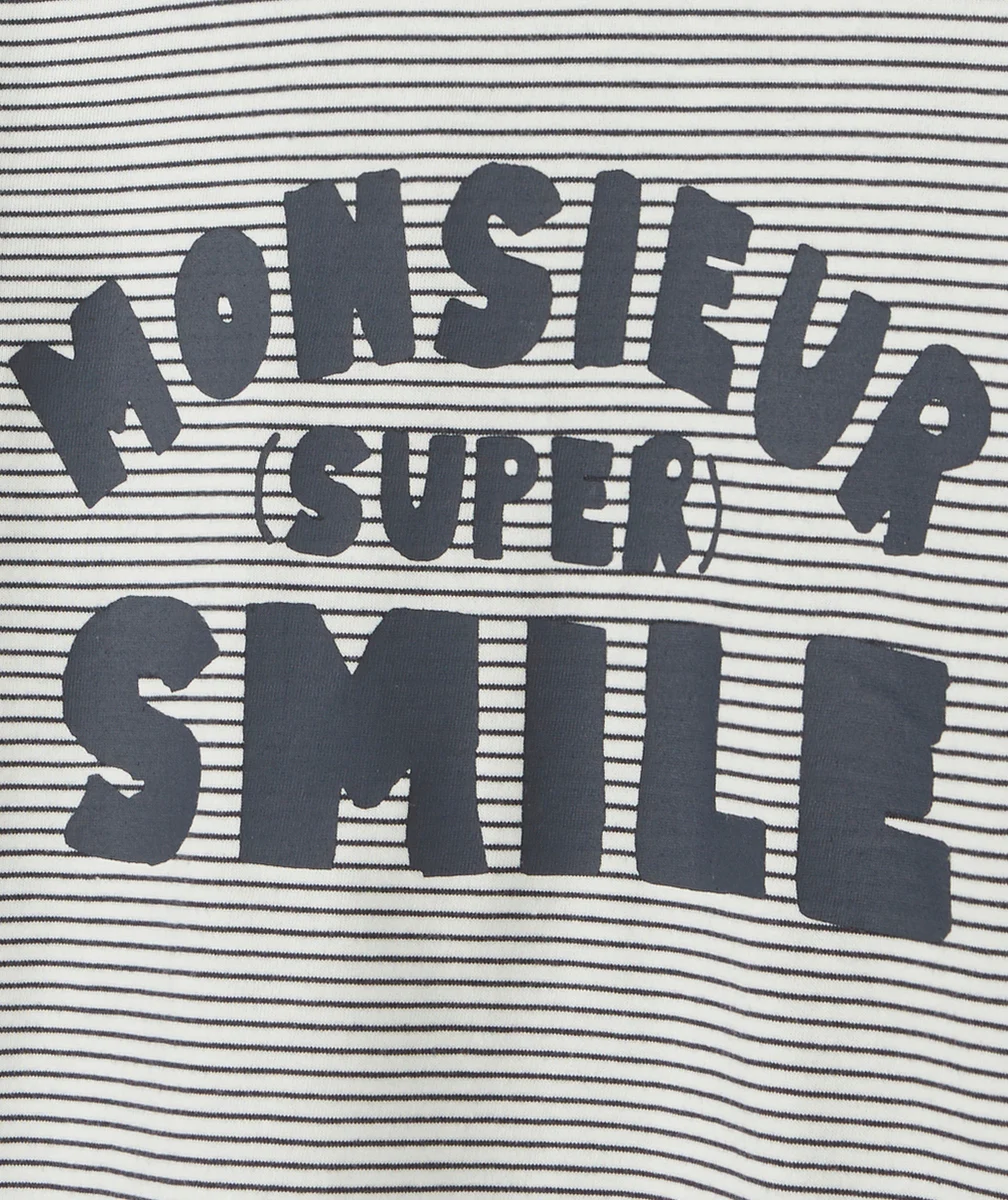 T-SHIRT GARÇON EN COTON BIO RAYÉ AVEC MESSAGE SMILE