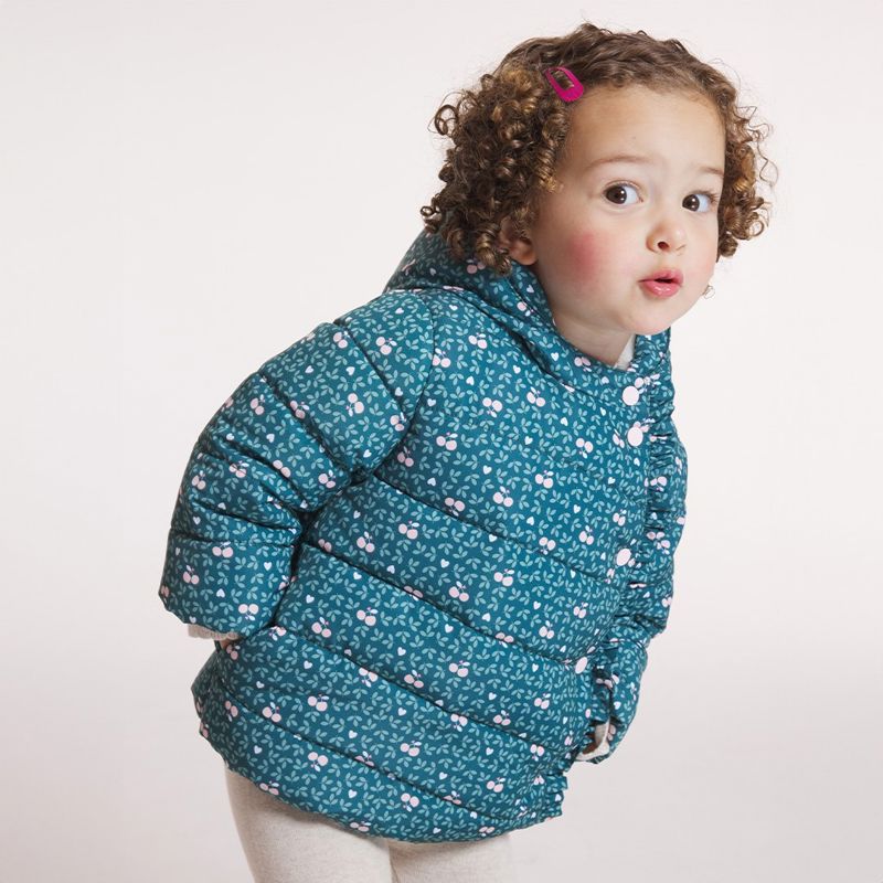 Manteau matelassé doublé fleuri vert bébé fille Vert