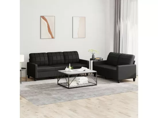 Ensemble de canapés 2 pièces avec coussins Noir Similicuir
