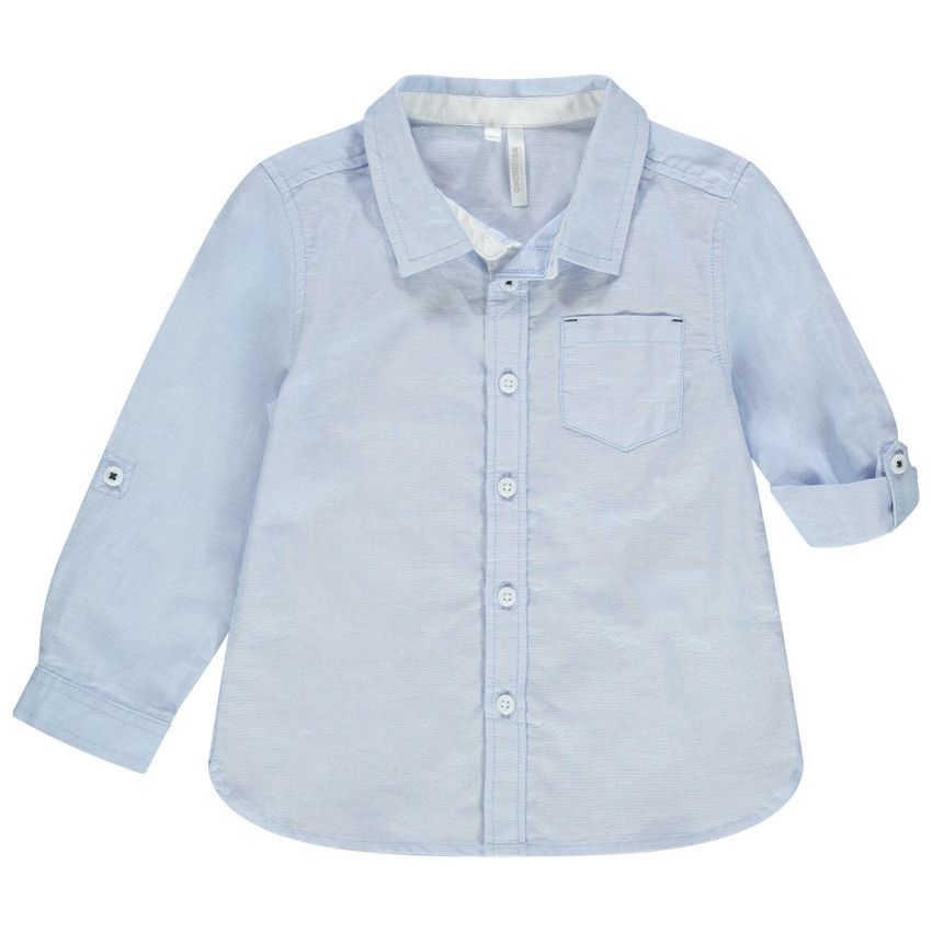 Chemise manches longues unie à poche - Bleu