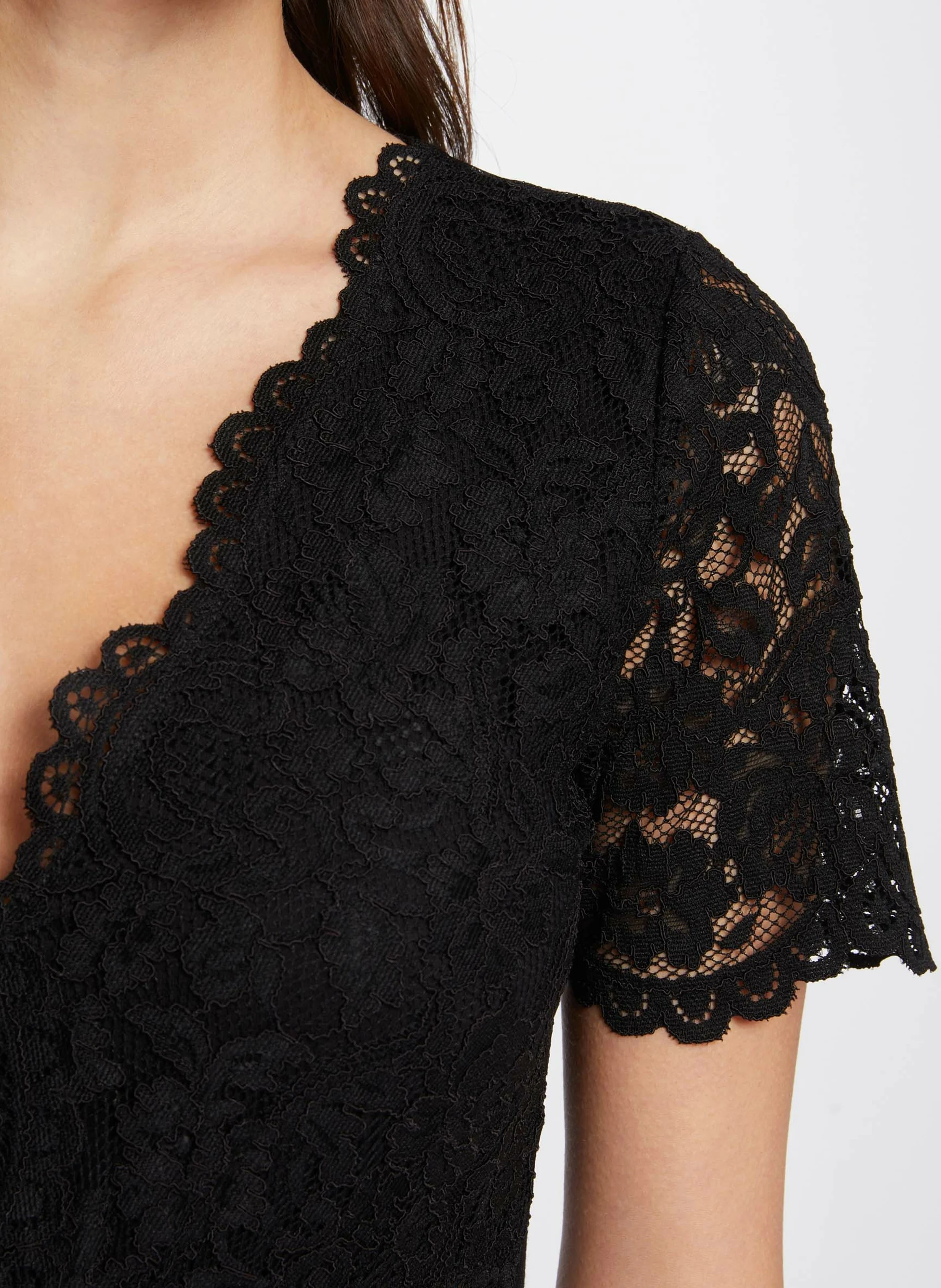 DRIA - Body manches courtes en dentelle | Noir