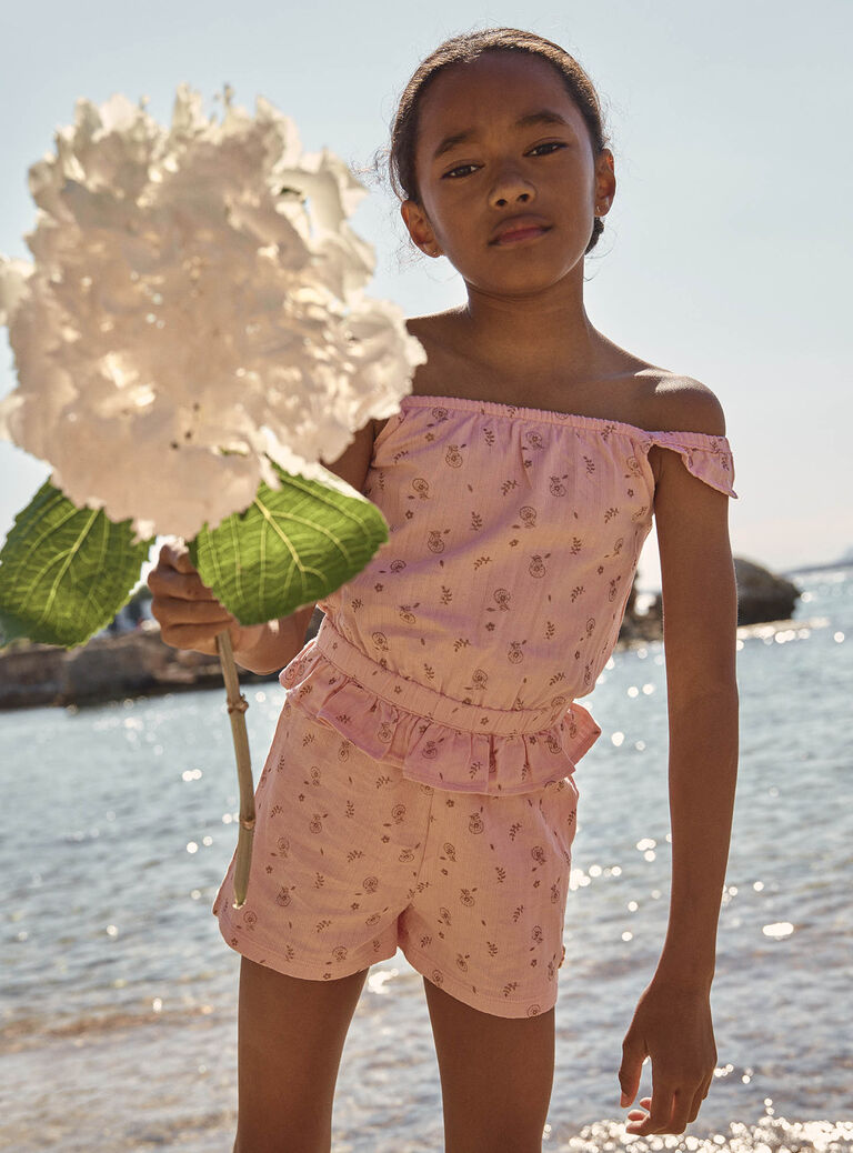 Combishort blush à imprimé fleuri