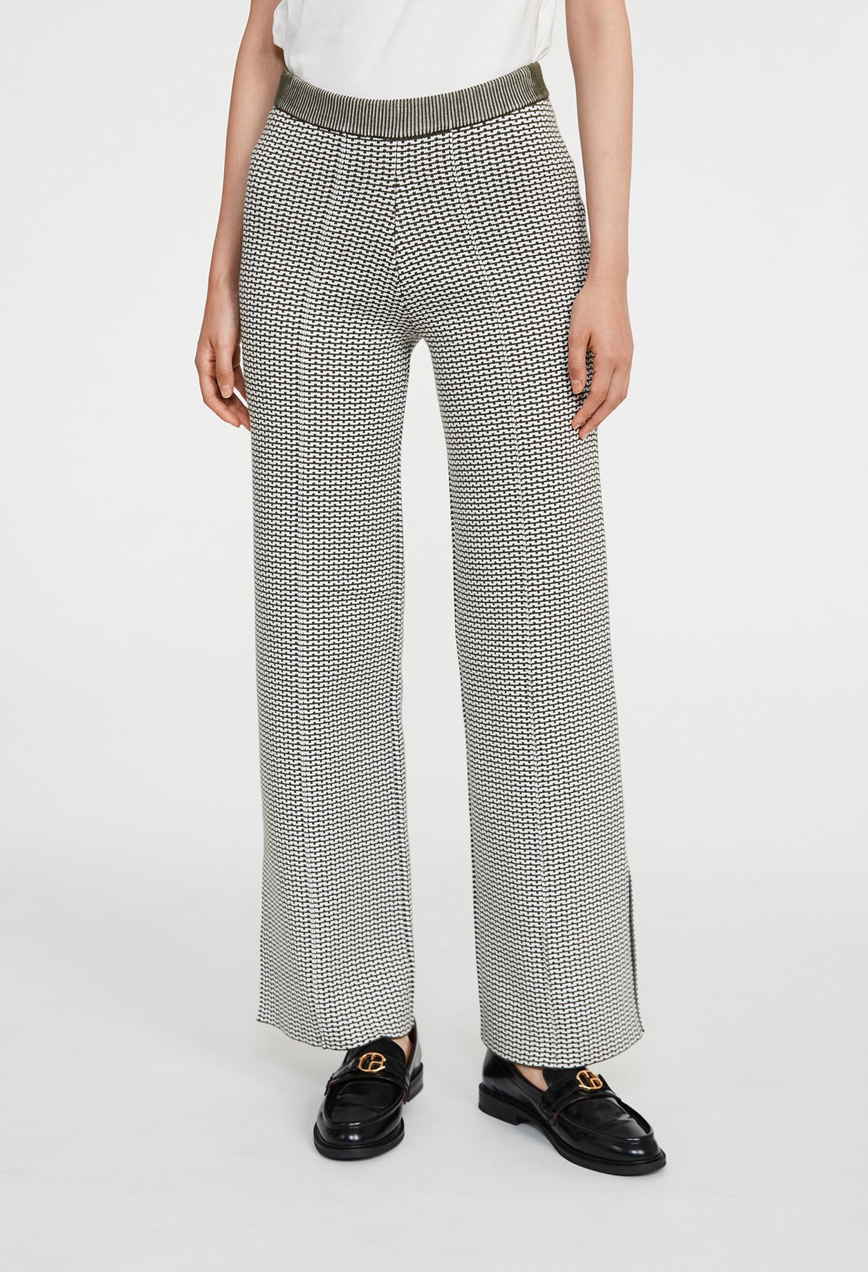 Pantalon bicolore maille &agrave; motifs