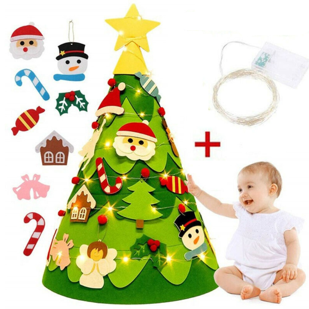 (30-tlg. Set) 75x48cm Kinder Spielzeug Christmas Tannenbaum Deko Filz Weihnachtsbaum   Deko Figuren   LED Lichterkette