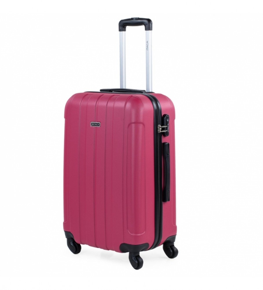 Mala de viagem rígida média ITACA com 4 rodas, cor morango, modelo 771160 (63 x 42 x 24 cm).