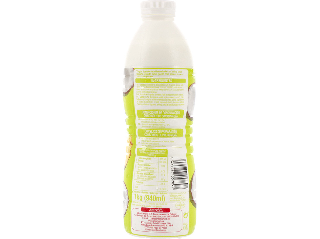 IOGURTE AUCHAN LÍQUIDO ANANÁS E CÔCO 1KG