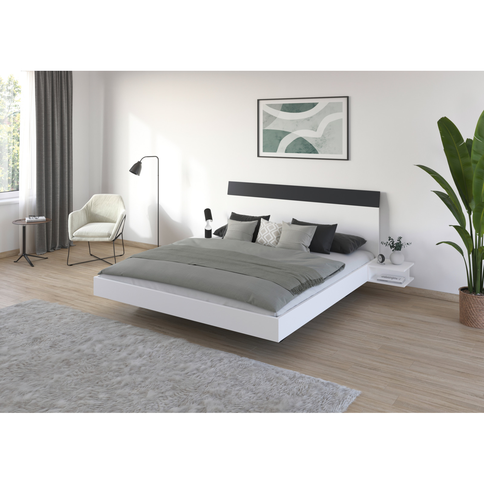 Bett Monza 180 x 200 cm weiss / grau met.
