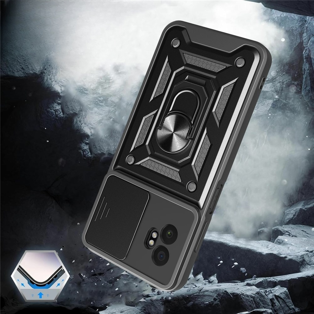 Samsung Galaxy XCover7 Pro Hybrid Outdoor Hardcase Hülle mit Cam-Slider   Magnetischer Kickstand - Schwarz