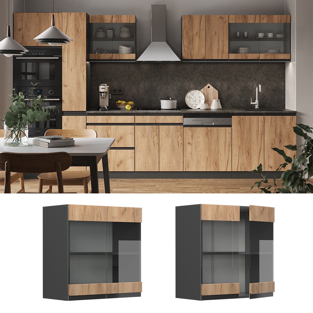 Vicco Glashängeschrank Küchenschrank Küchenmöbel R-Line J-Shape Anthrazit Eiche 60 cm modern