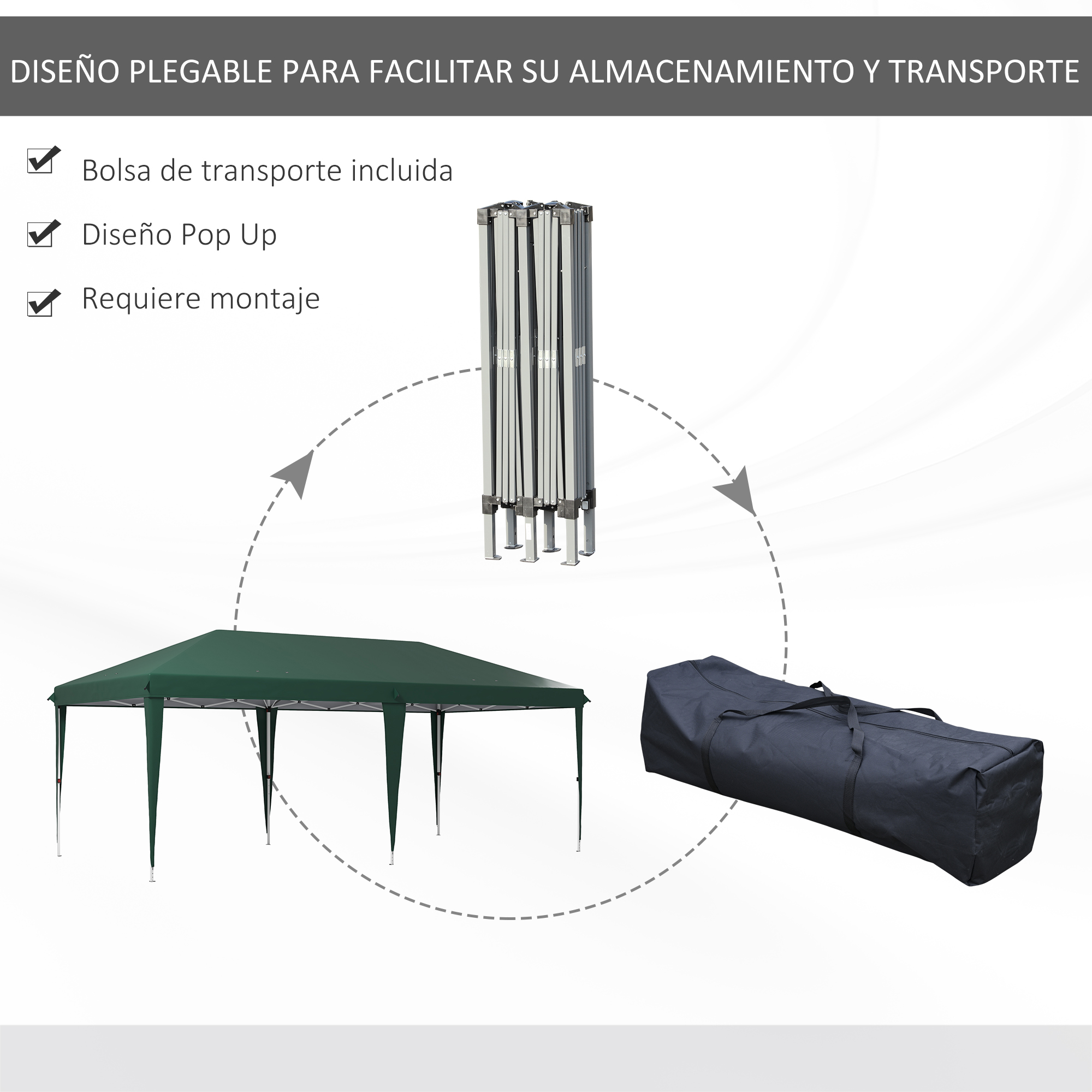 Tenda dobrável Outsunny 6x3m para jardim, com 3 níveis de altura ajustáveis, bolsa de transporte, estrutura de aço anti-UV para pátio, festas, camping, verde.
