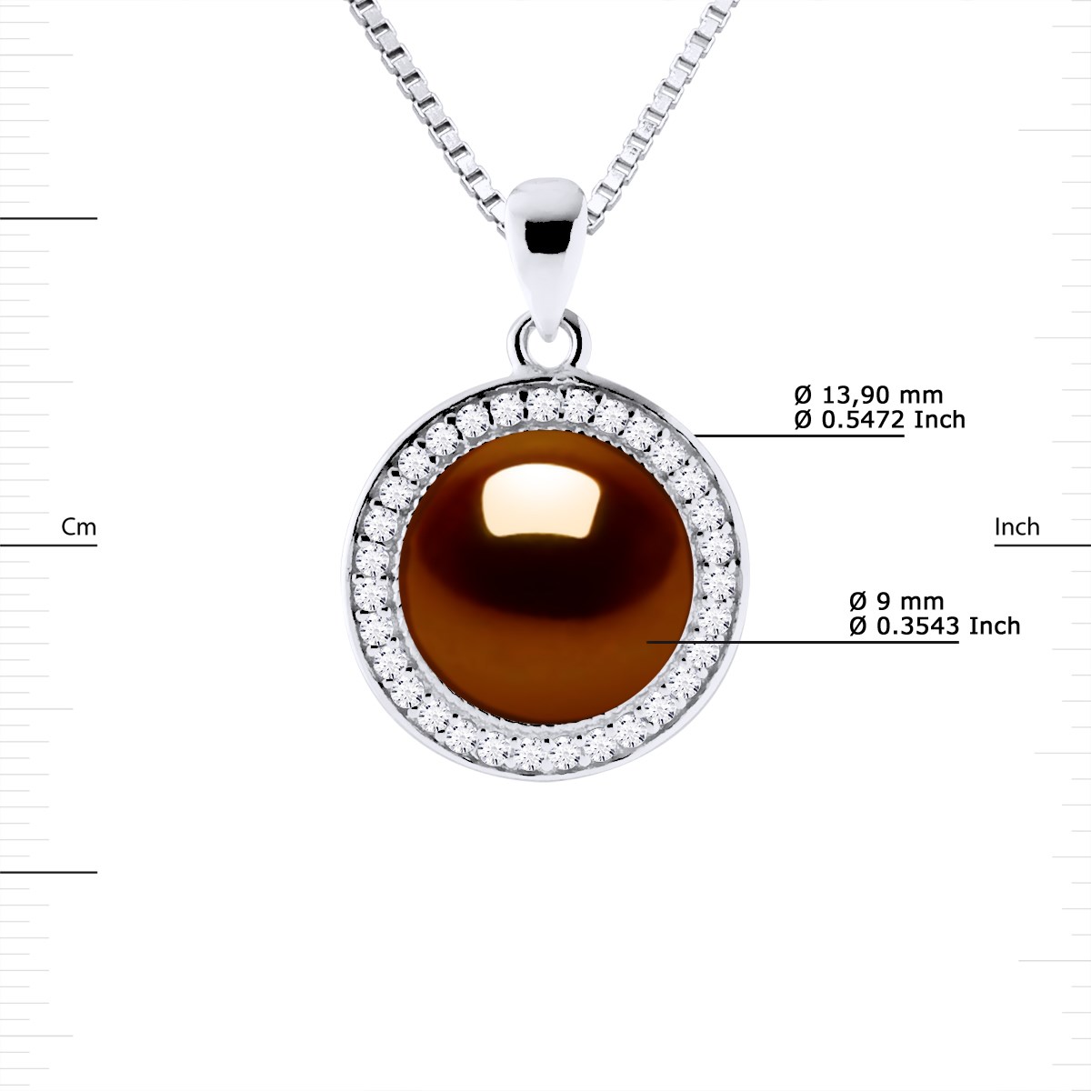 Collier SUN Perle d'Eau Douce 9-10 mm Chocolat Argent 925
