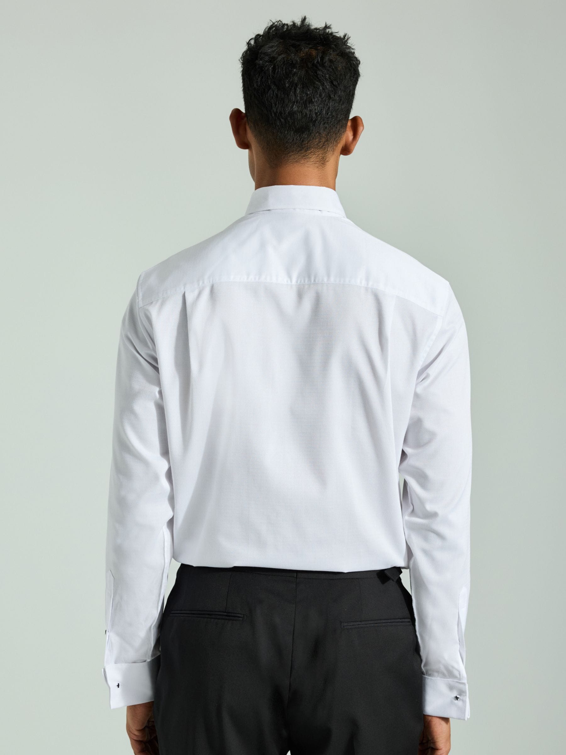 Witte structuur/zwarte vlinderdas - Regular Fit Double Cuff Shirt And Bow Tie Pack