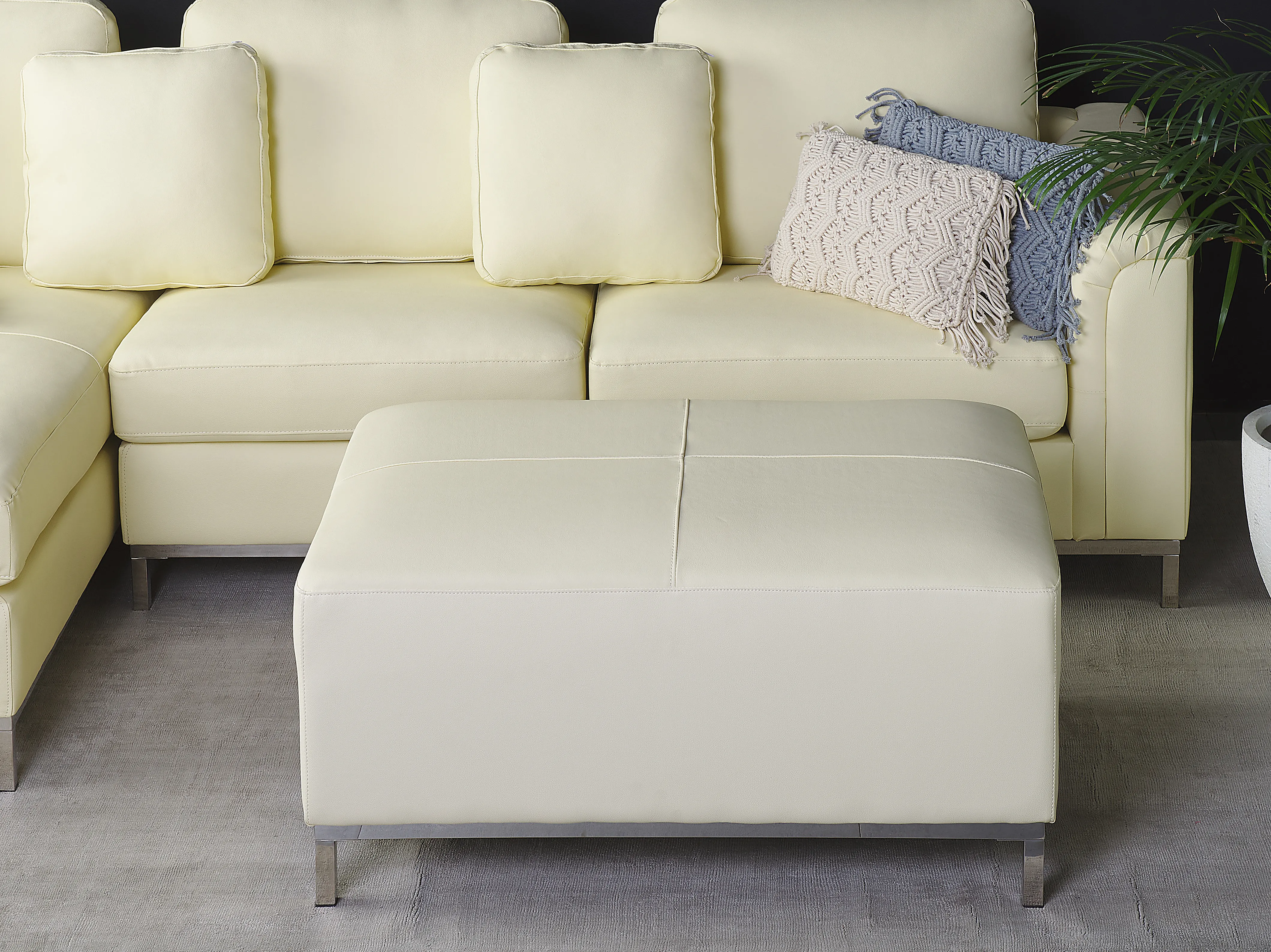Ottomaan OSLO Leer Lichtbeige