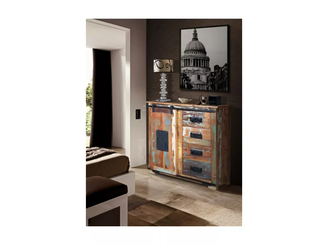 Buffet exclusif multicolore en bois recyclé MULTICOLOR.Giner y Colomer.80x38x80