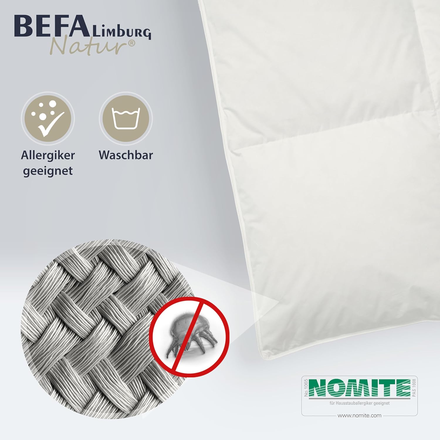 BEFA NATUR Reine Daunendecke Winter 135x200 cm | 100% Daunen | 810g Füllgewicht | Allergiker geeignet (NOMITE) | Tierwohl Zertifiziert (DOWNPASS) | Oeko-TEX Klasse 1 | Made in Germany