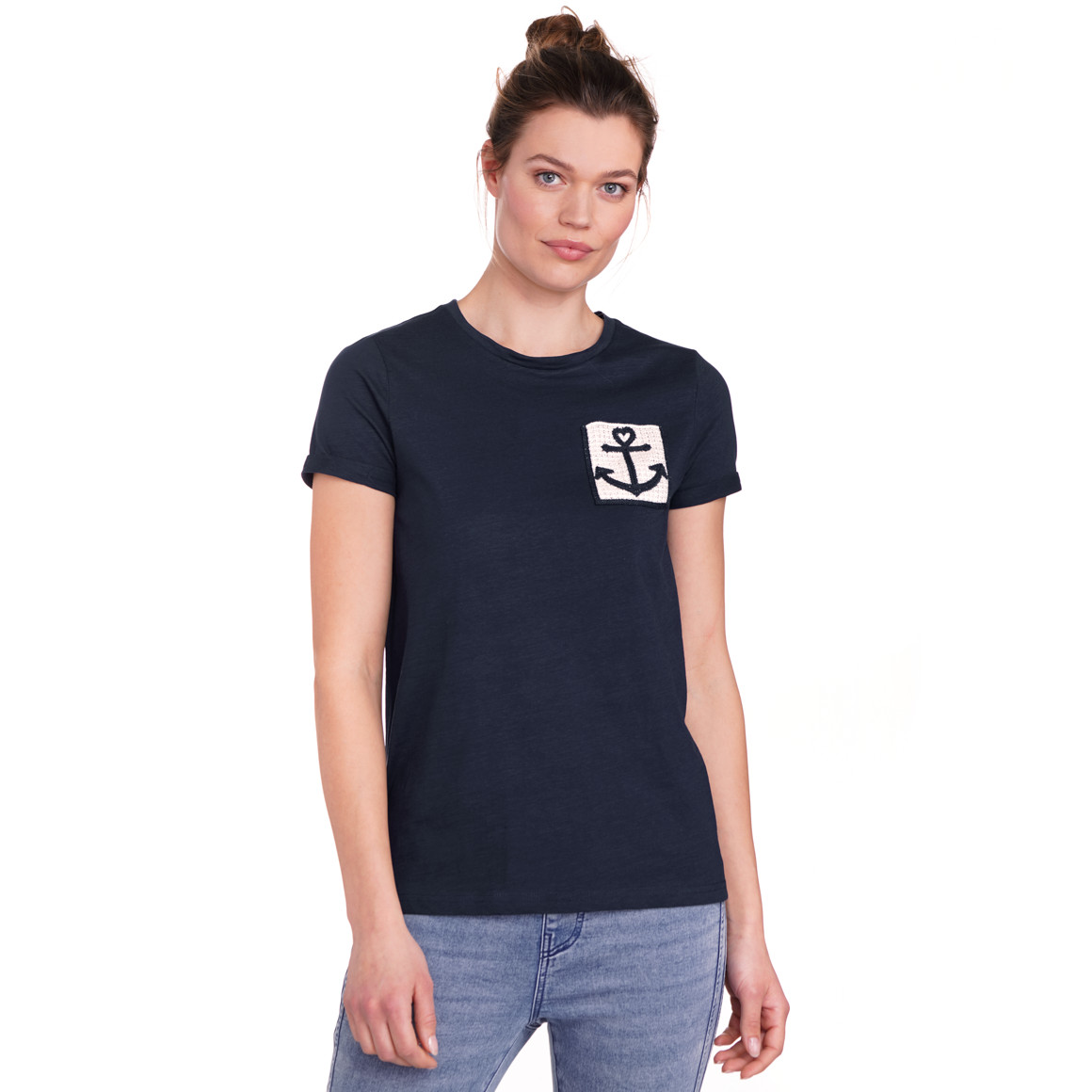Gina Damen T-Shirt mit Brusttasche dunkelblau