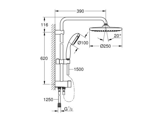 Colonne de douche GROHE Vitalio Start System 250 avec inverseur noir