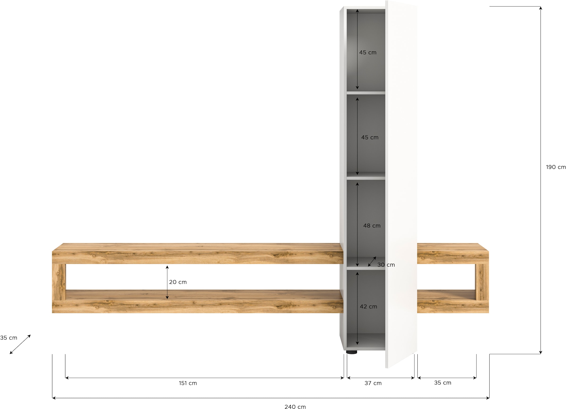 INOSIGN Wohnwand »Zolder, Breite 240 cm, push-to-open, 1 Tür, 3 Einlegeböden,« 2 Stk. tlg.