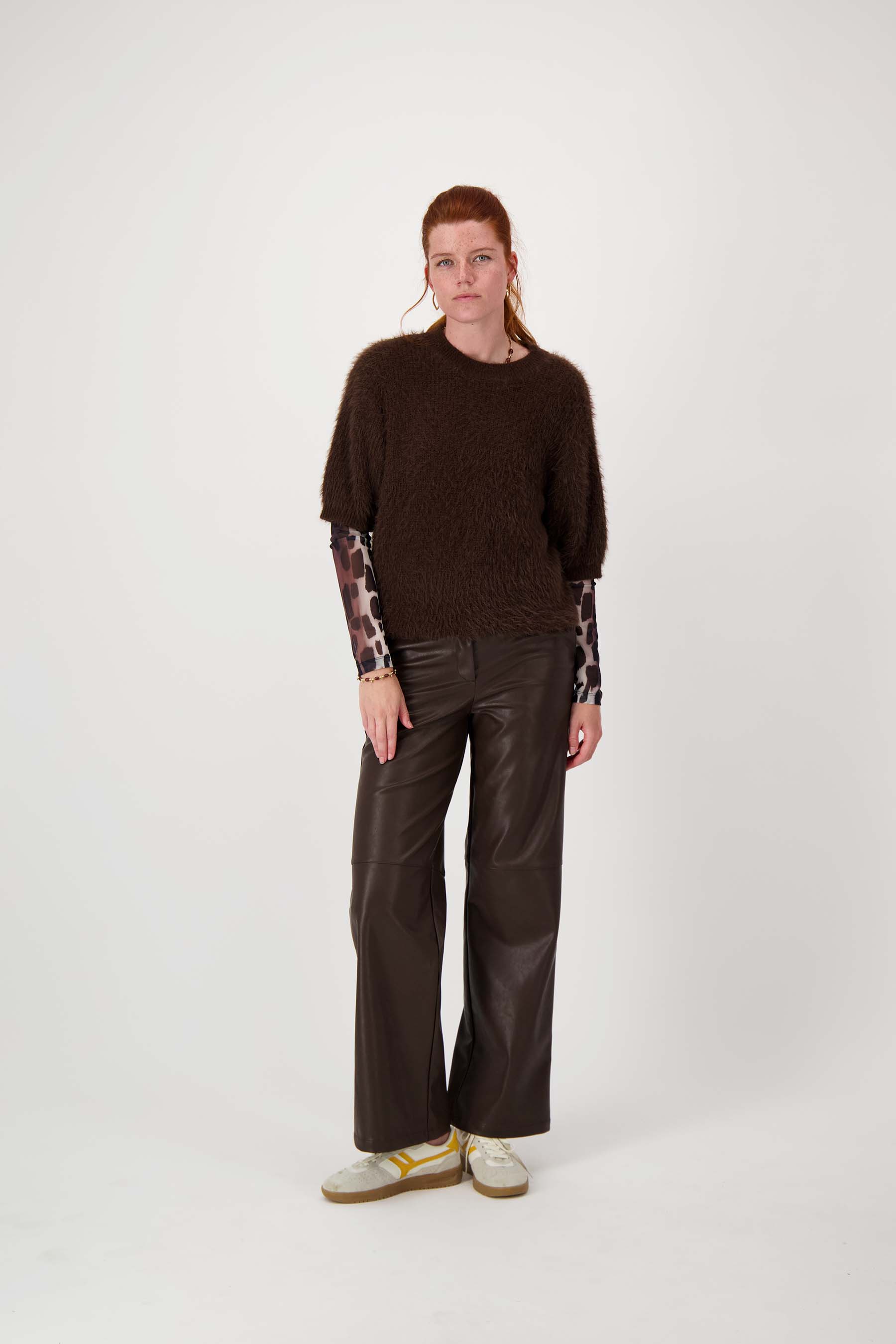 mesh top met giraf print en boothals