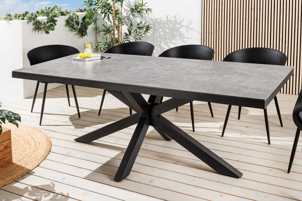 In- und Outdoor Esstisch GALAXIE 160cm hellgrau Keramik anthrazit Aluminium