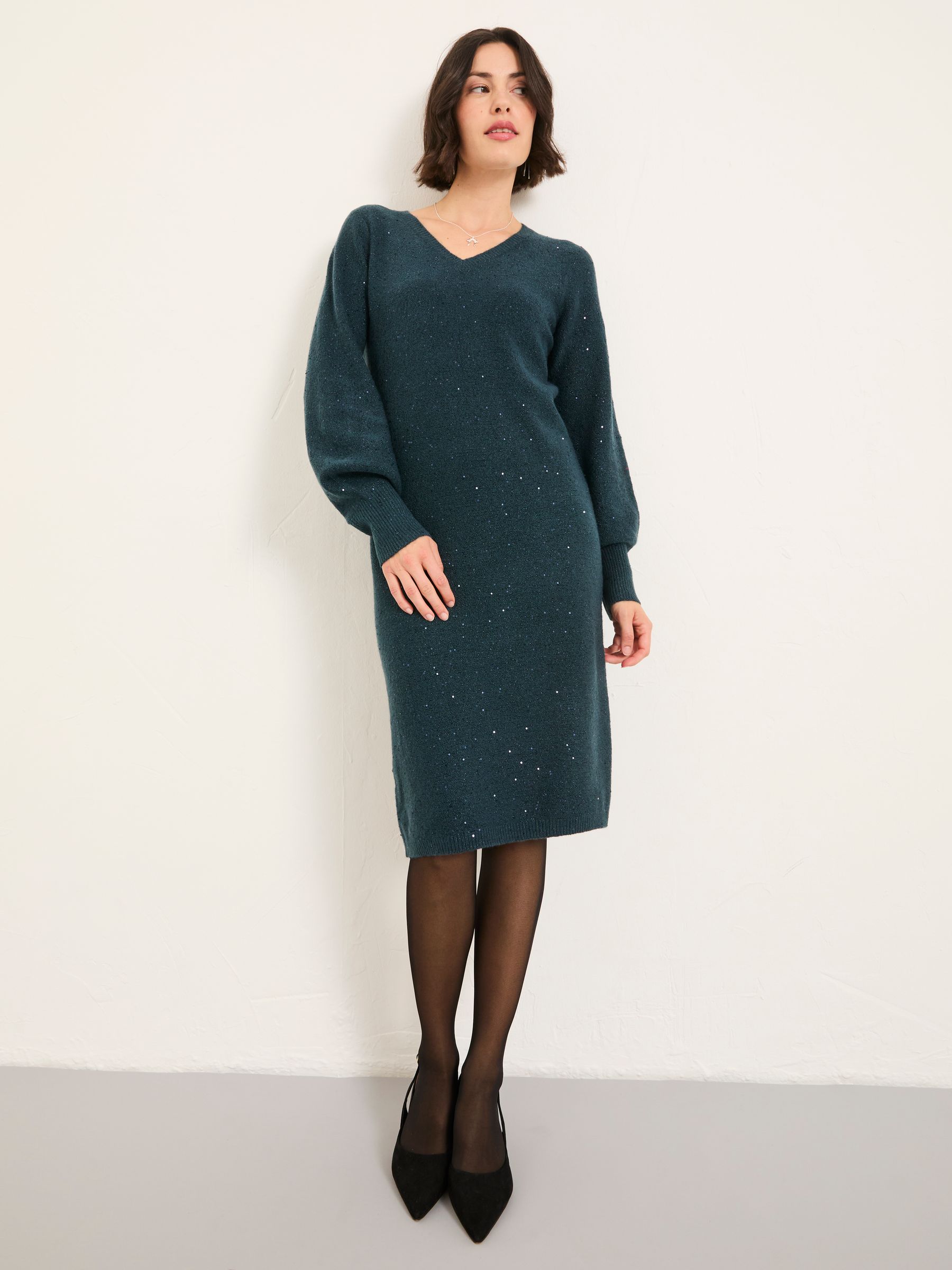 Blauwgroen - FatFace Sparkle Knit Midi Dress