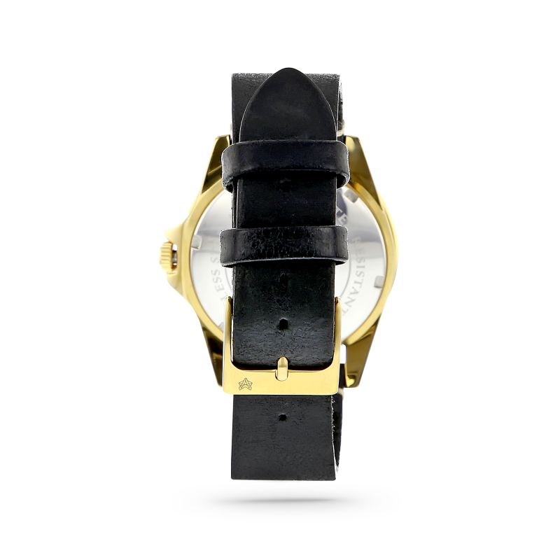 Montre Homme Foxter Sixties bracelet cuir noir, boitier PVD doré et fond noir - SIXTIES1