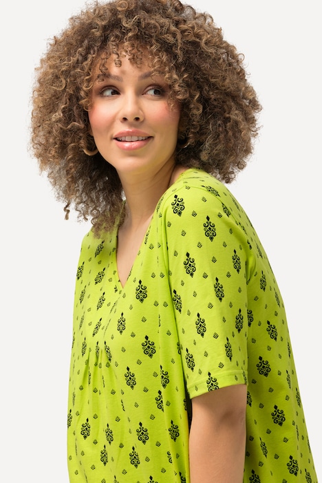 T-Shirt, Zierfalten, A-Linie, V-Ausschnitt, Halbarm