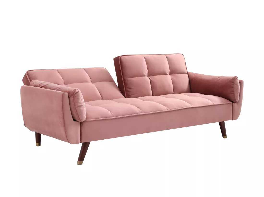 Canapé 3 places convertible clic-clac en velours rose GULCAN