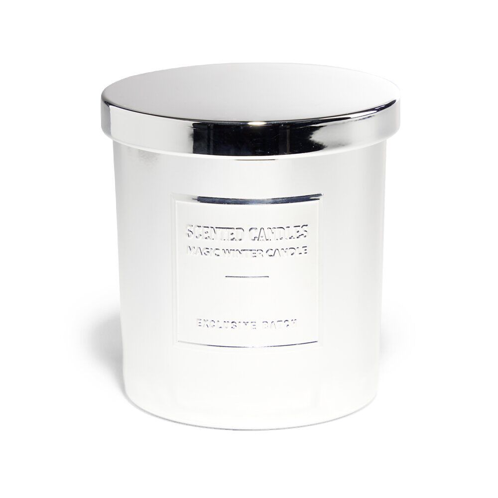 Bougie avec couvercle pot métallisé gris senteur fleur d'oranger 25H