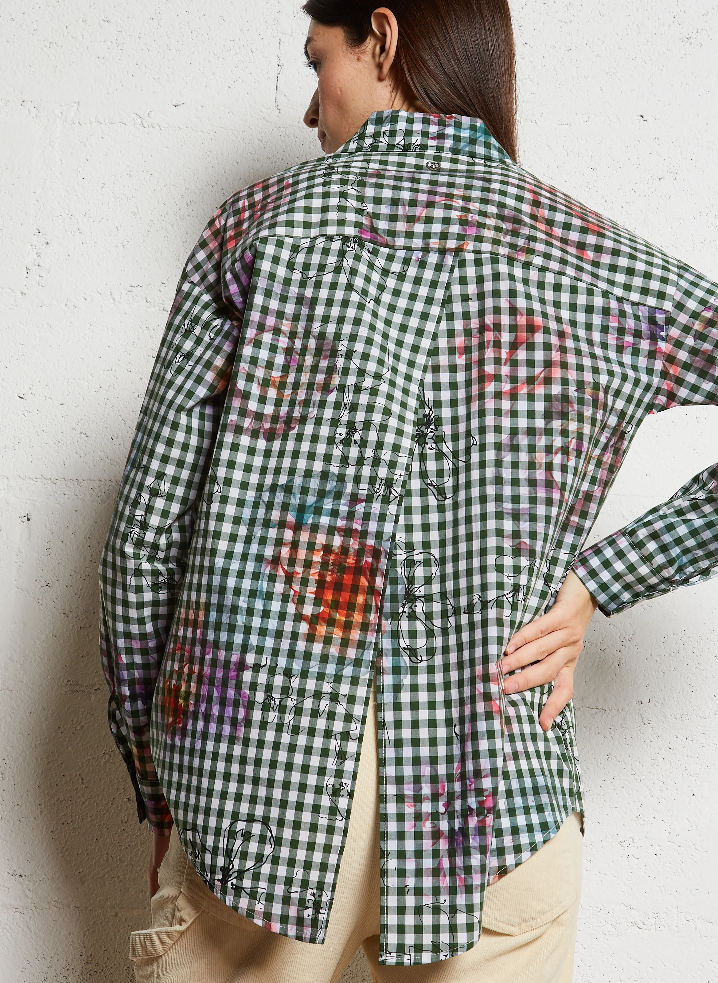 Chemise col classique à carreaux en coton | Vert