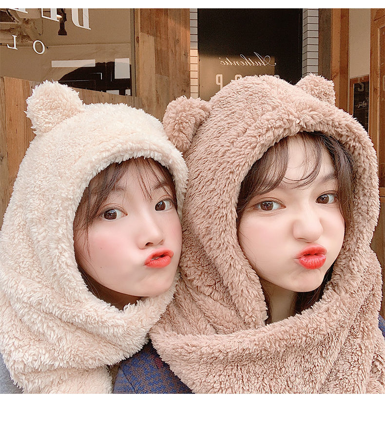 Yunikon - Chenille Bear Ear Hooded Scarf