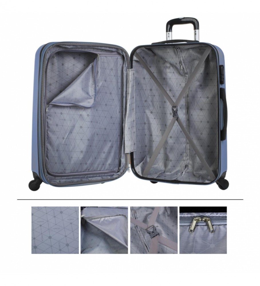 Mala rígida média com 4 rodas ITACA T71560 Azul Safira - 66x41x27cm -