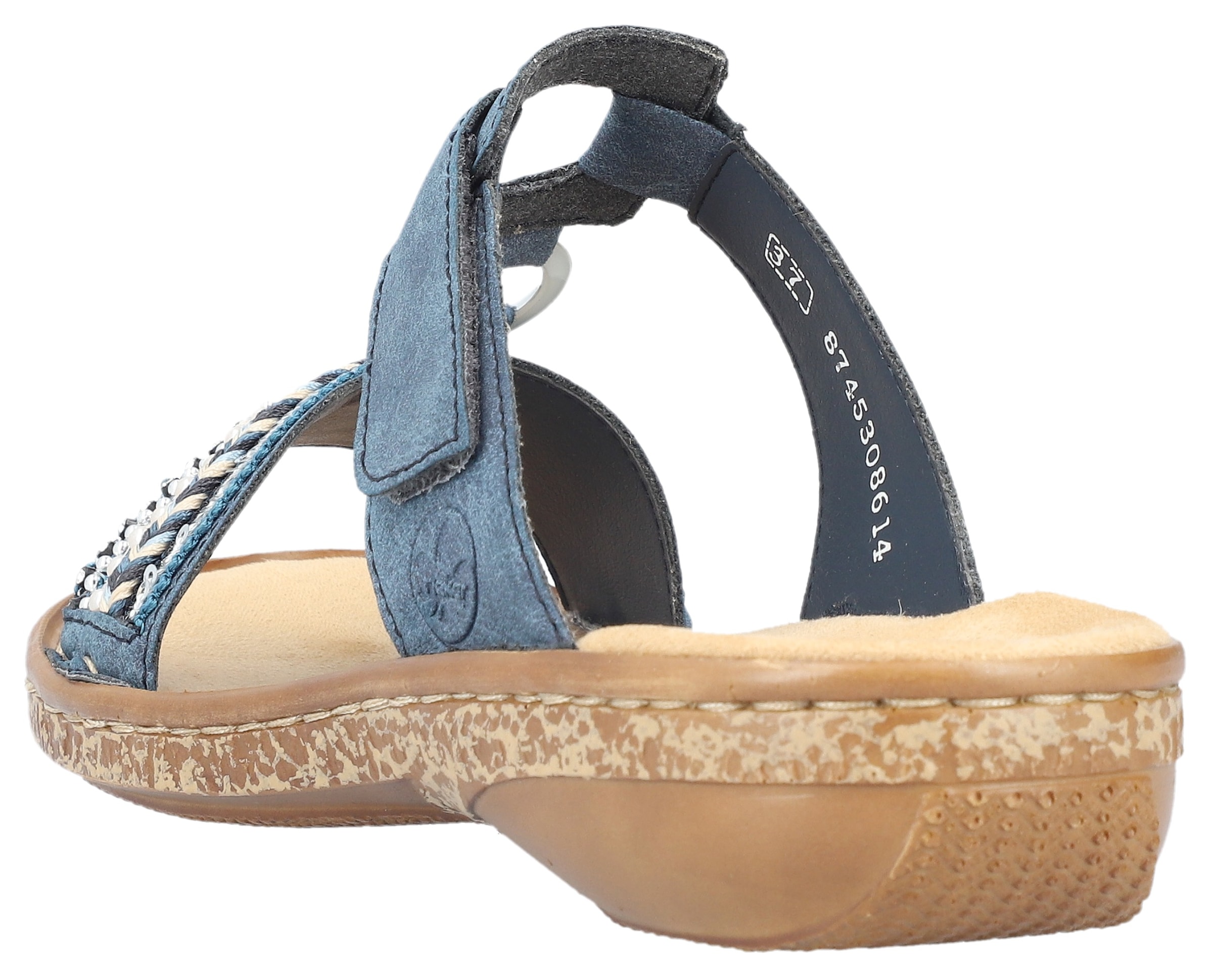 Rieker Pantolette  , Keilabsatz, Sommerschuh, Schlappen mit Pailetten- und Perlenbesatz
