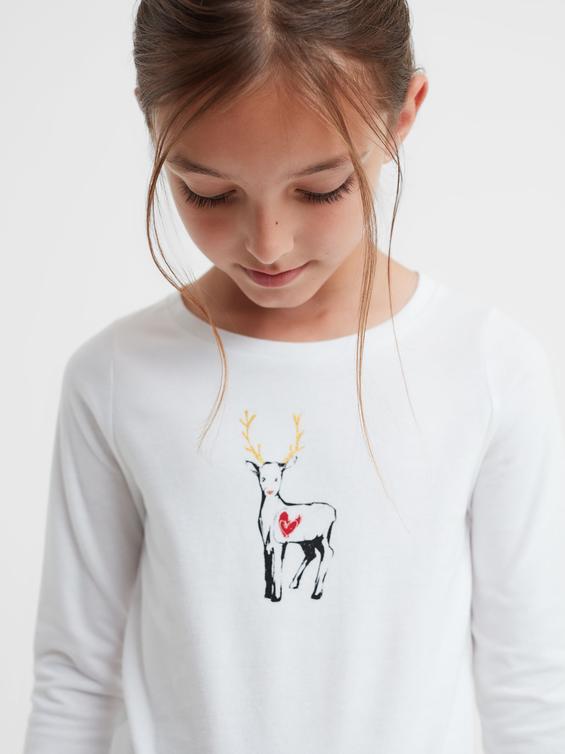 Reiss - Marli - Katoenen T-shirt met rendierprint en lange mouwen