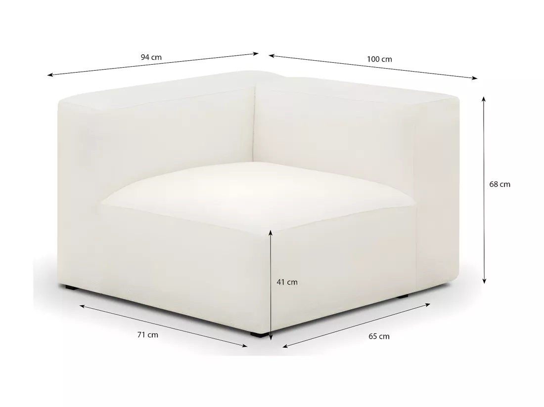 Chauffeuse d'angle à gauche modulable en tissu bouclette écru - Modulo