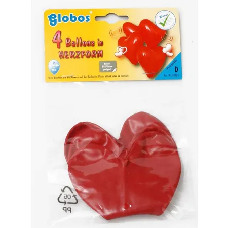 Globos Herzform Ballons, mittelgroß, 4 Stück