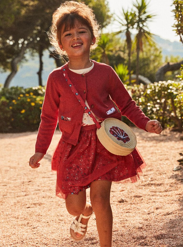 Gilet rouge en maille fantaisie