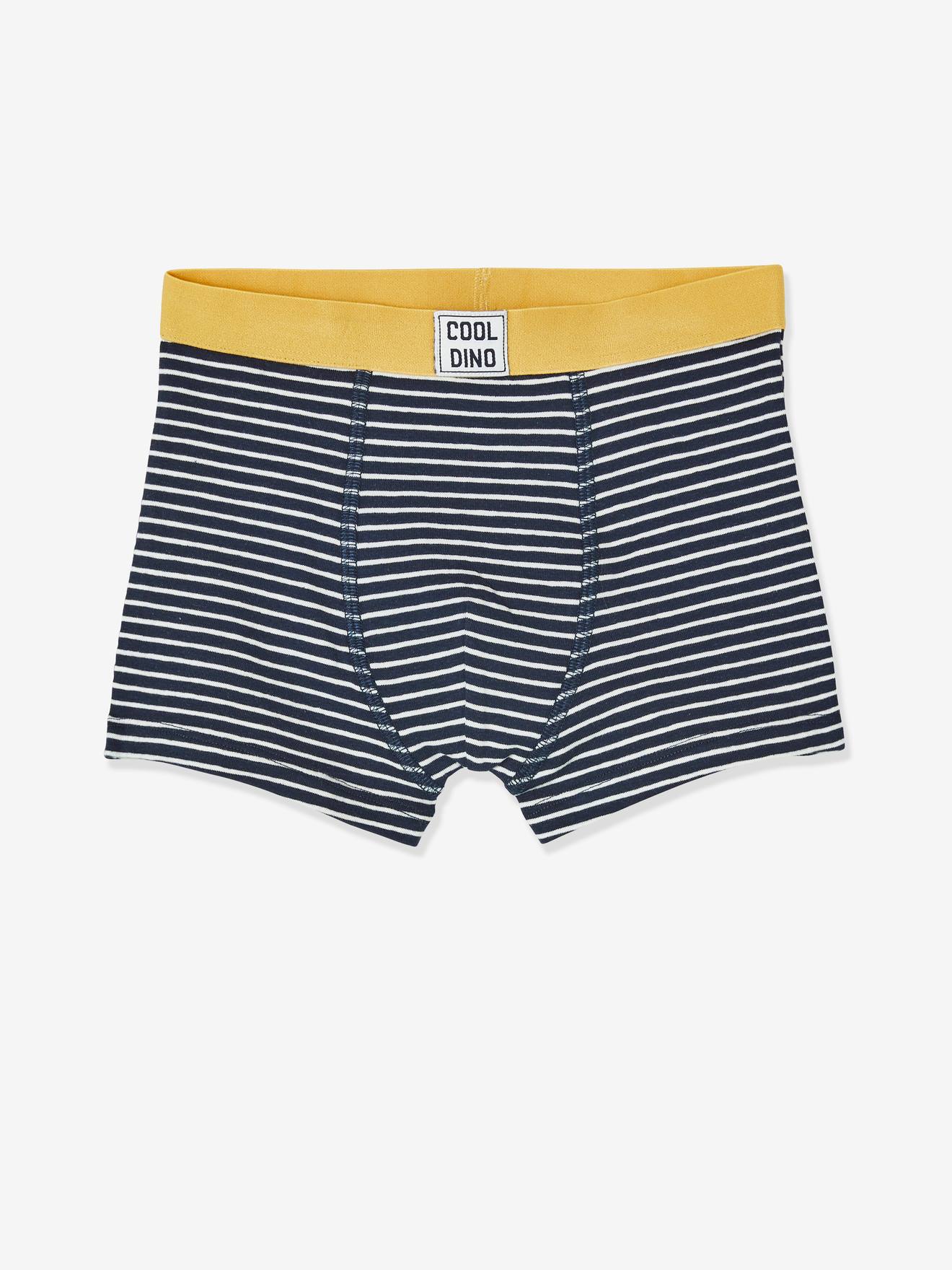 Pacote com 5 cuecas boxer elásticas para meninos, estampa de dinossauro azul escuro