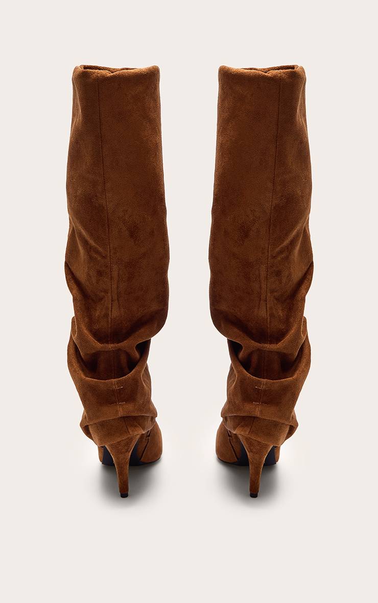 Marron Bottes Hautes À Revers Plissées En Synthétique