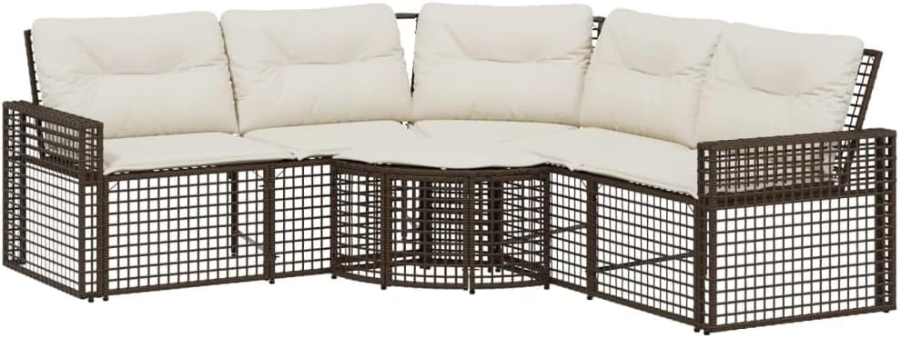 Gartensofa in L-Form mit Kissen und Fußbank Braun Poly Rattan Gartenmöbel Set, Outdoor Balkonset Terrassenmöbel, Gartenlounge Sitzgruppe für Terrasse, Balkon, Garten