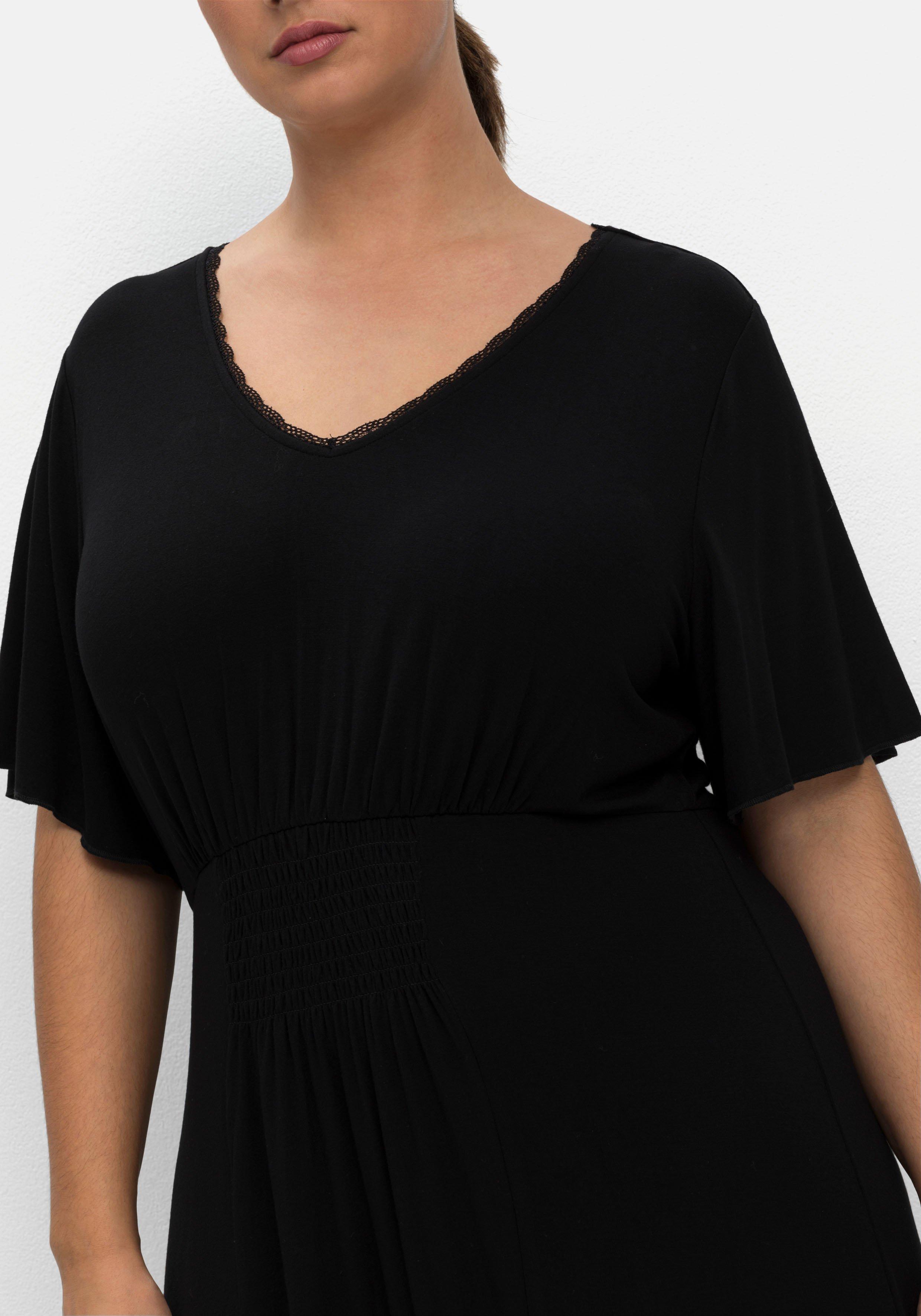 Midikleid mit gesmokter Taille, aus Viskosejersey