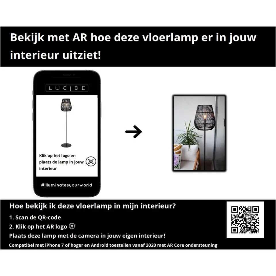 Lucide NERIDA Vloerlamp - Zwart