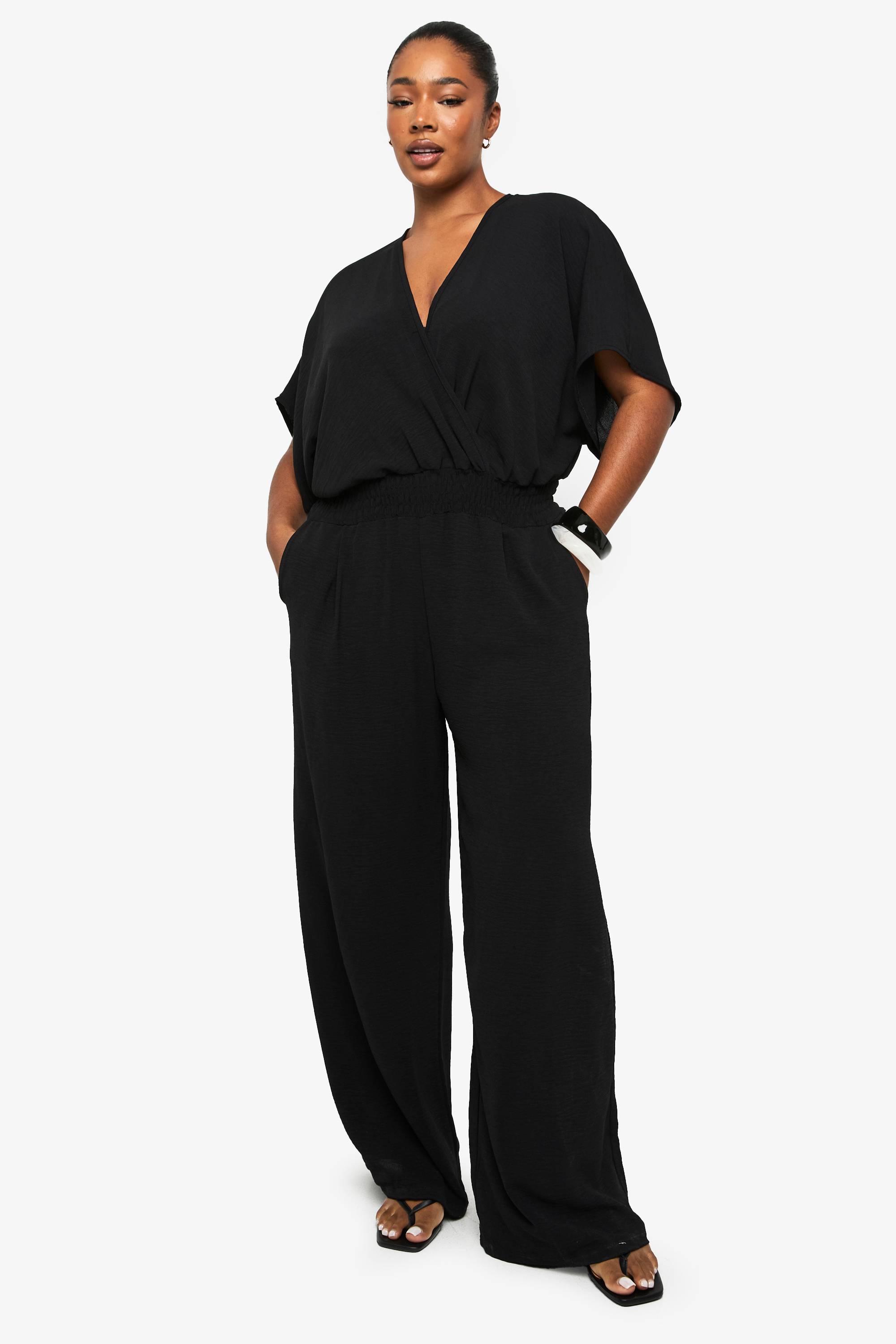 boohoo PLUS COMBINAISON GRANDE TAILLE À MANCHES BLOUSON ET JAMBE LARGES
