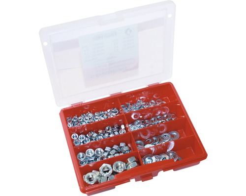 Moerenassortiment DIN 934, DIN 125 verzinkt, 380 stuks