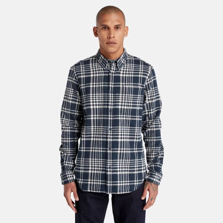Camisa xadrez de flanela grossa masculina na cor azul marinho